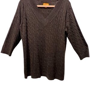 Avenue Grayish-Brown Cable Knit Sweater